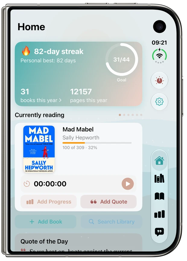 Lumae Home screen on iPhone Duo, closed, in the Ocean theme