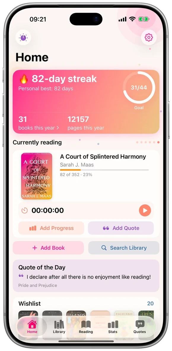 Lumae Home screen in the Vibrant theme, light mode