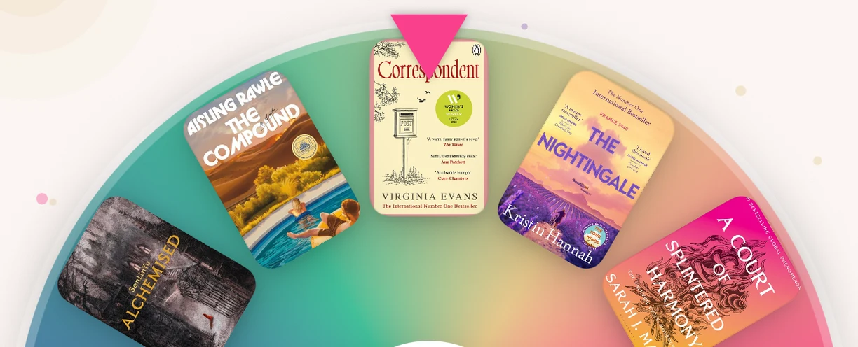 Lumae Spin the Wheel: a wheel of unread book covers with a pointer choosing the next read