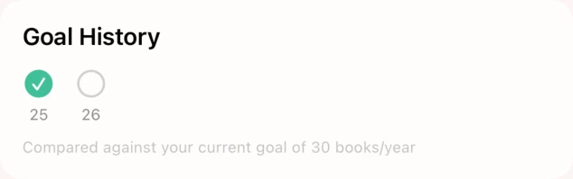 Lumae Goal History showing past years compared to your reading goal